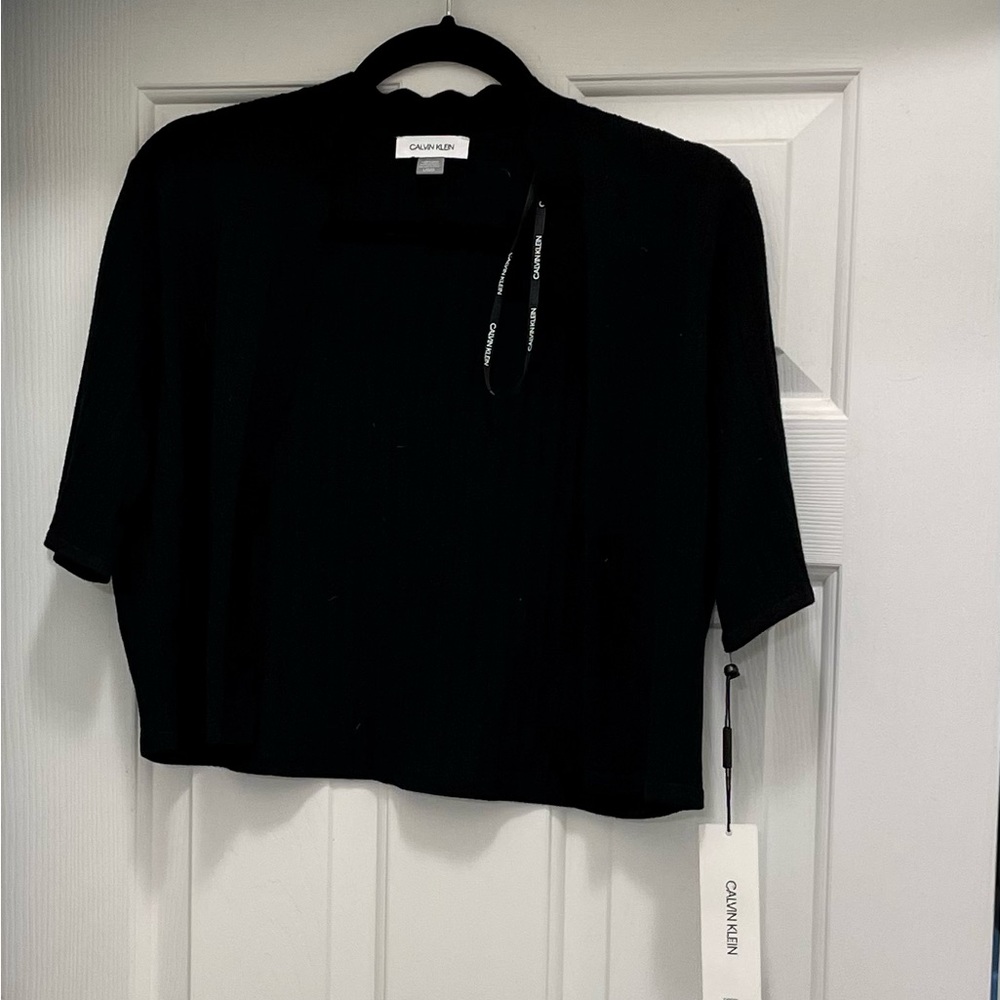 Calvin Klein Women's Short Sleeve Shrug with Scalloped Edge Lg NWT